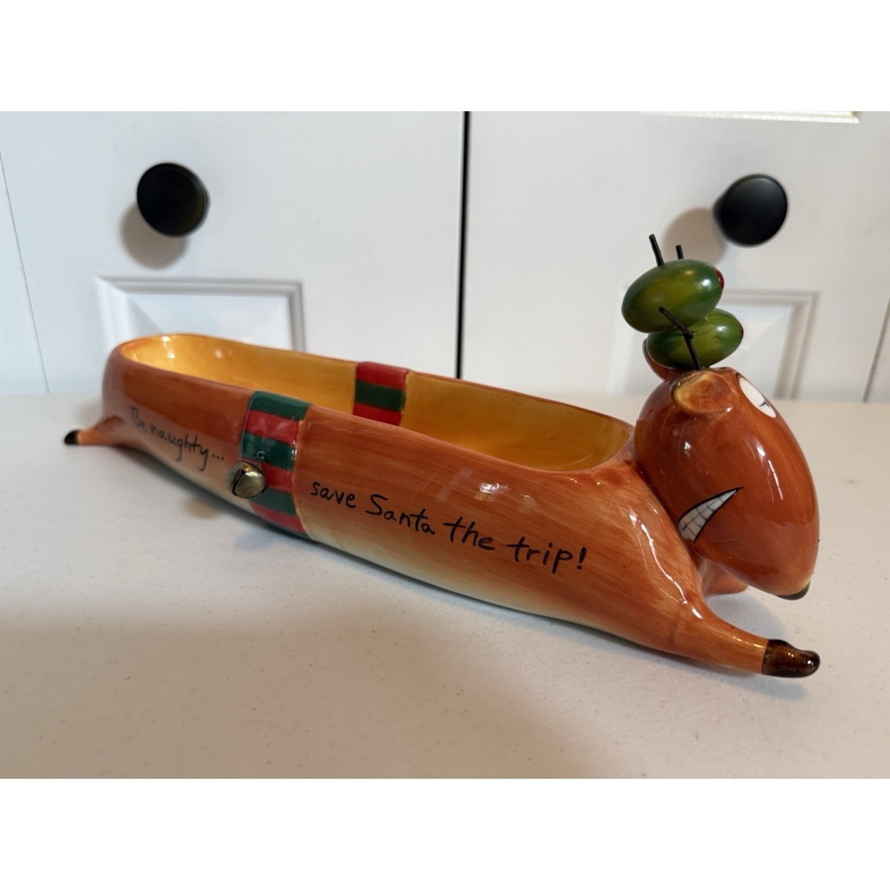 Mud Pie 'Be Naughty' Reindeer Olive Charcuterie Or Cracker Dish – 14.5" Rare VTG